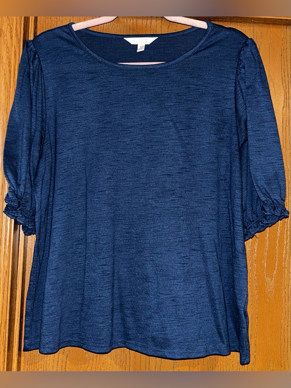 LC Lauren Conrad Navy Puff-Sleeve Short-Sleeve Top